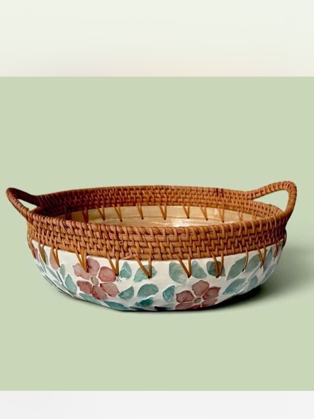 Handpainted Floral Woven Bowl - Brown and Multicolor